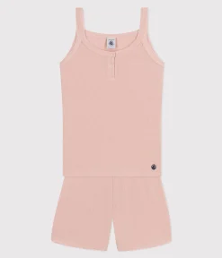 Petit Bateau Schlafanzüge, Nachthemden*Kurzer Kinderpyjama mit unifarbenem Tanktop aus Baumwolle und Lyocell rosa SALINE