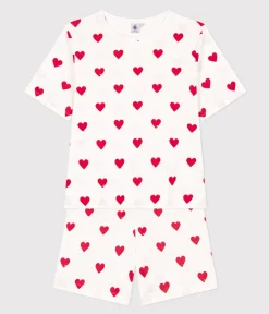 Petit Bateau Schlafanzüge, Nachthemden*Kurz-Pyjama aus Baumwolle für Damen weiss MARSHMALLOW/ROT TERKUIT