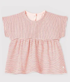 Petit Bateau T-Shirts, Oberteile*Kurzärmelige Baby-Bluse aus gestreiftem, gedoppeltem Jersey für Mädchen rosa FLEUR/rosa COPPER