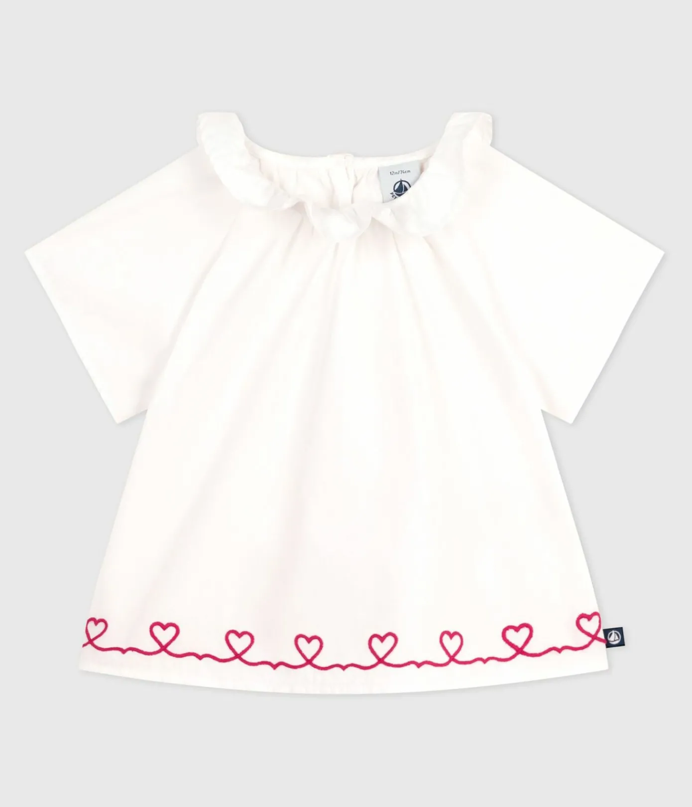Petit Bateau T-Shirts, Oberteile*Kurzärmelige Baby-Bluse aus Baumwoll-Popeline mit bestickten Herzen weiss ECUME