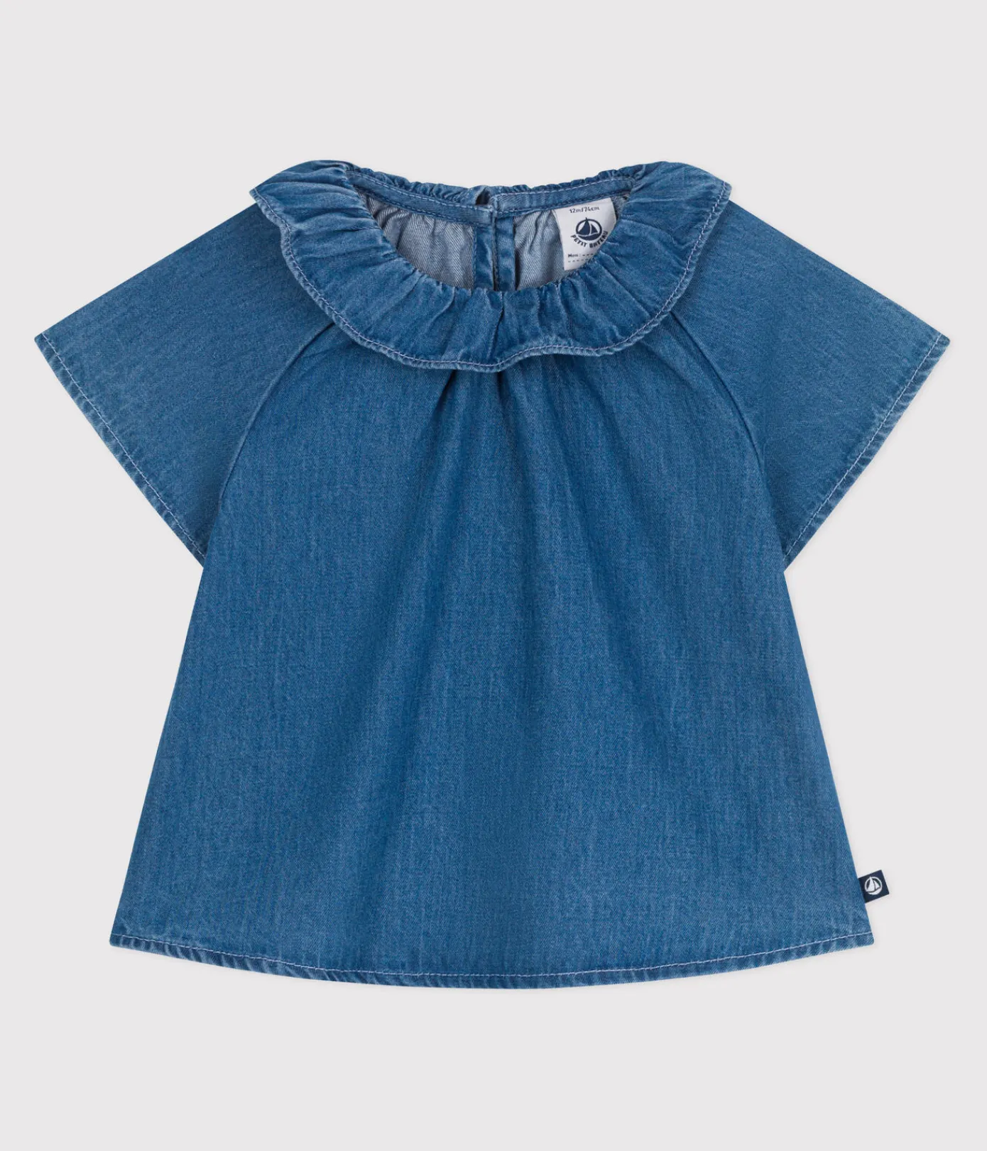 Petit Bateau T-Shirts, Oberteile*Kurzärmelige Baby-Bluse aus Jeansstoff blau DENIM CLAIR
