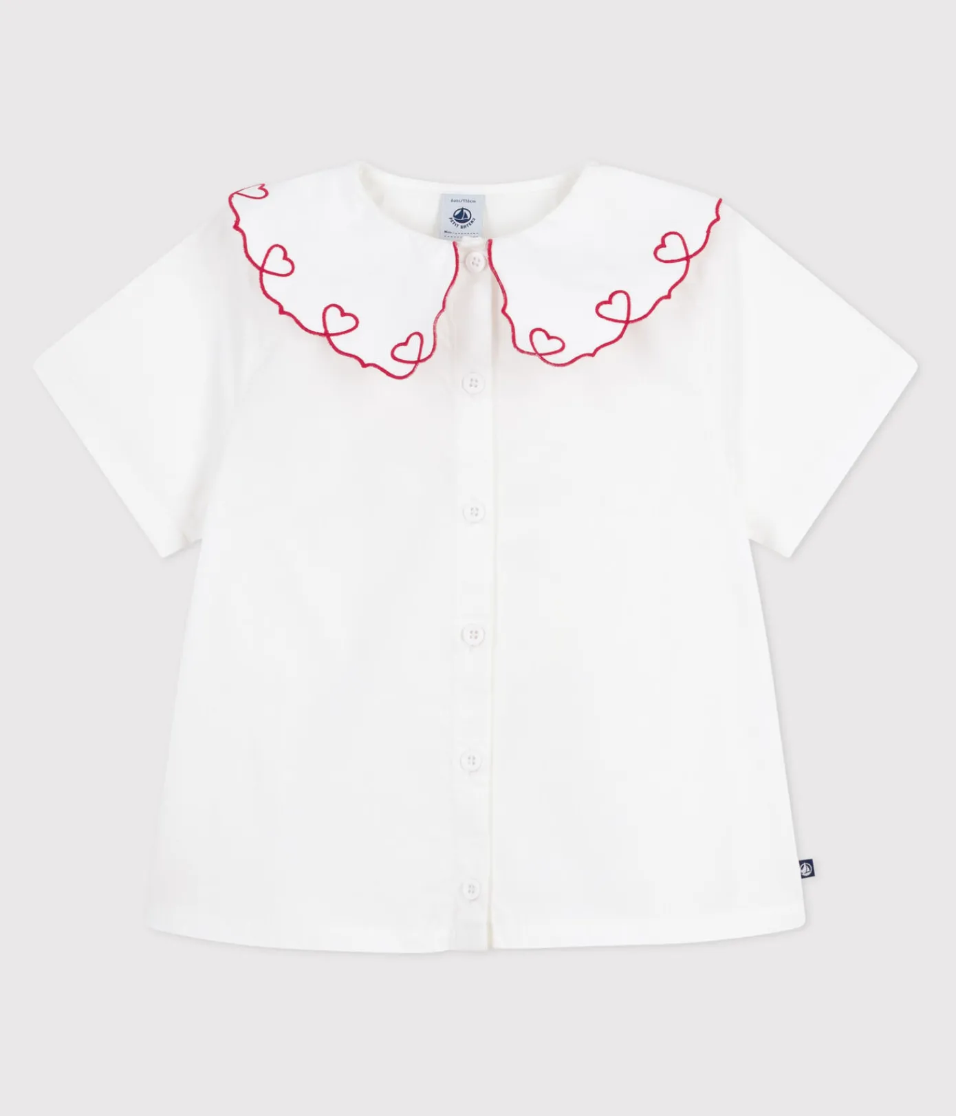 Petit Bateau T-Shirts, Tops, Oberteile*Kurzärmelige Kinder-Bluse aus einfarbigem Baumwoll-Popeline weiss ECUME