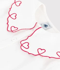 Petit Bateau T-Shirts, Tops, Oberteile*Kurzärmelige Kinder-Bluse aus einfarbigem Baumwoll-Popeline weiss ECUME