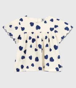 Petit Bateau T-Shirts, Tops, Oberteile*Kurzärmelige Kinder-Bluse aus gemustertem Baumwoll-Popeline blau MILK/ SOIR