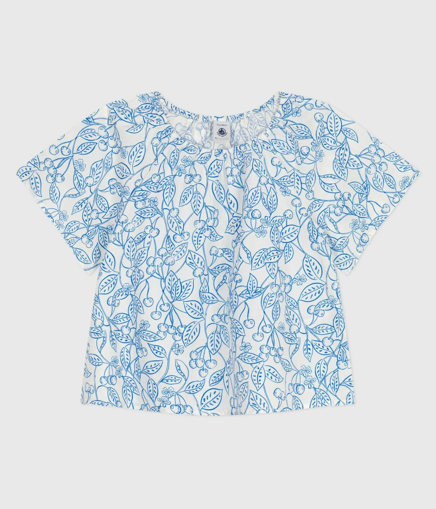 Petit Bateau T-Shirts, Tops, Oberteile*Kurzärmelige Kinder-Bluse mit Kirschmuster blau MARSHMALLOW/ PORCELANA