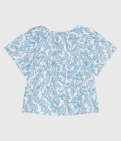 Petit Bateau T-Shirts, Tops, Oberteile*Kurzärmelige Kinder-Bluse mit Kirschmuster blau MARSHMALLOW/ PORCELANA