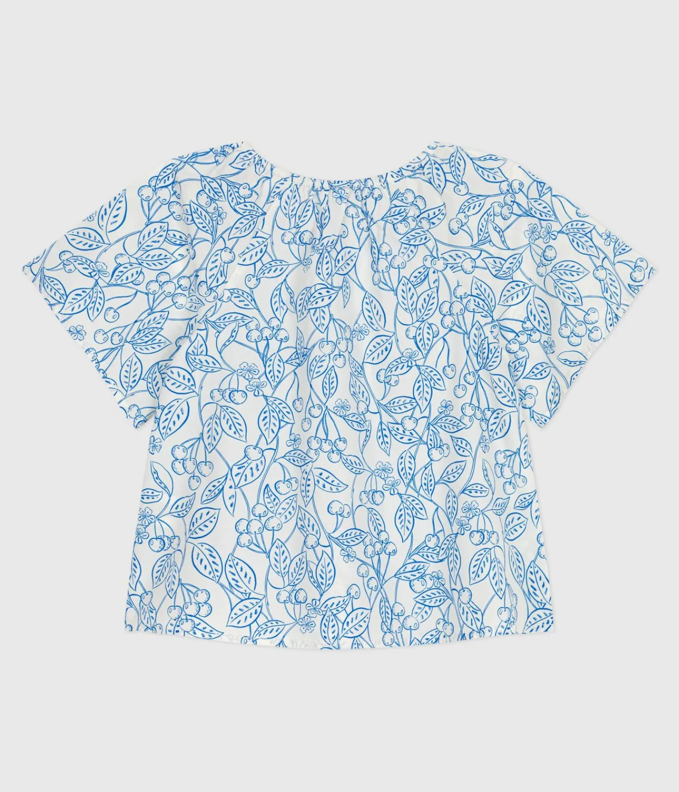 Petit Bateau T-Shirts, Tops, Oberteile*Kurzärmelige Kinder-Bluse mit Kirschmuster blau MARSHMALLOW/ PORCELANA