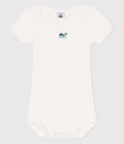 Petit Bateau Bodys*Kurzärmeliger Baby-Body aus einfarbiger Baumwolle weiss MARSHMALLOW