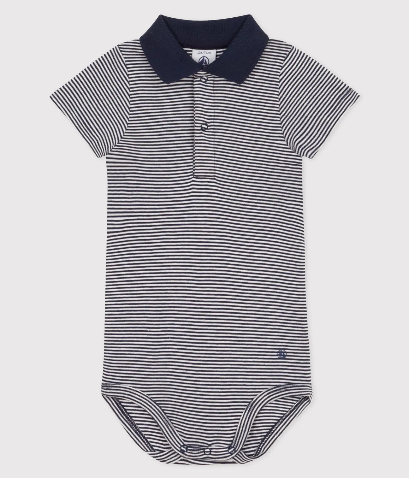 Petit Bateau T-Shirts, Oberteile*Kurzärmeliger Baby-Body aus gestreifter Baumwolle mit Polokragen blau SMOKING/weiss MARSHMALLOW