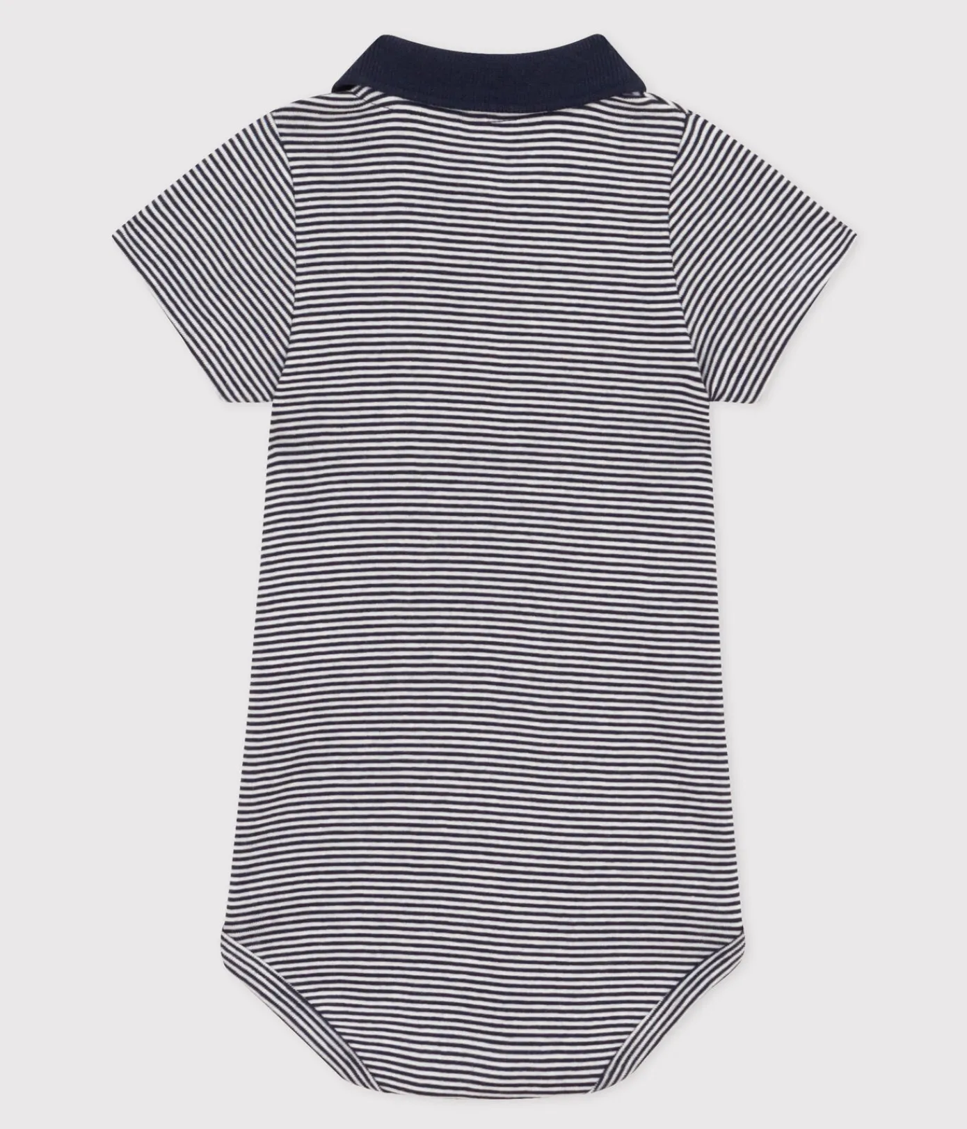 Petit Bateau T-Shirts, Oberteile*Kurzärmeliger Baby-Body aus gestreifter Baumwolle mit Polokragen blau SMOKING/weiss MARSHMALLOW