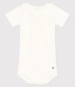 Petit Bateau T-Shirts, Oberteile*Kurzärmeliger Baby-Body aus Baumwolle mit Rüschenkragen weiss MARSHMALLOW