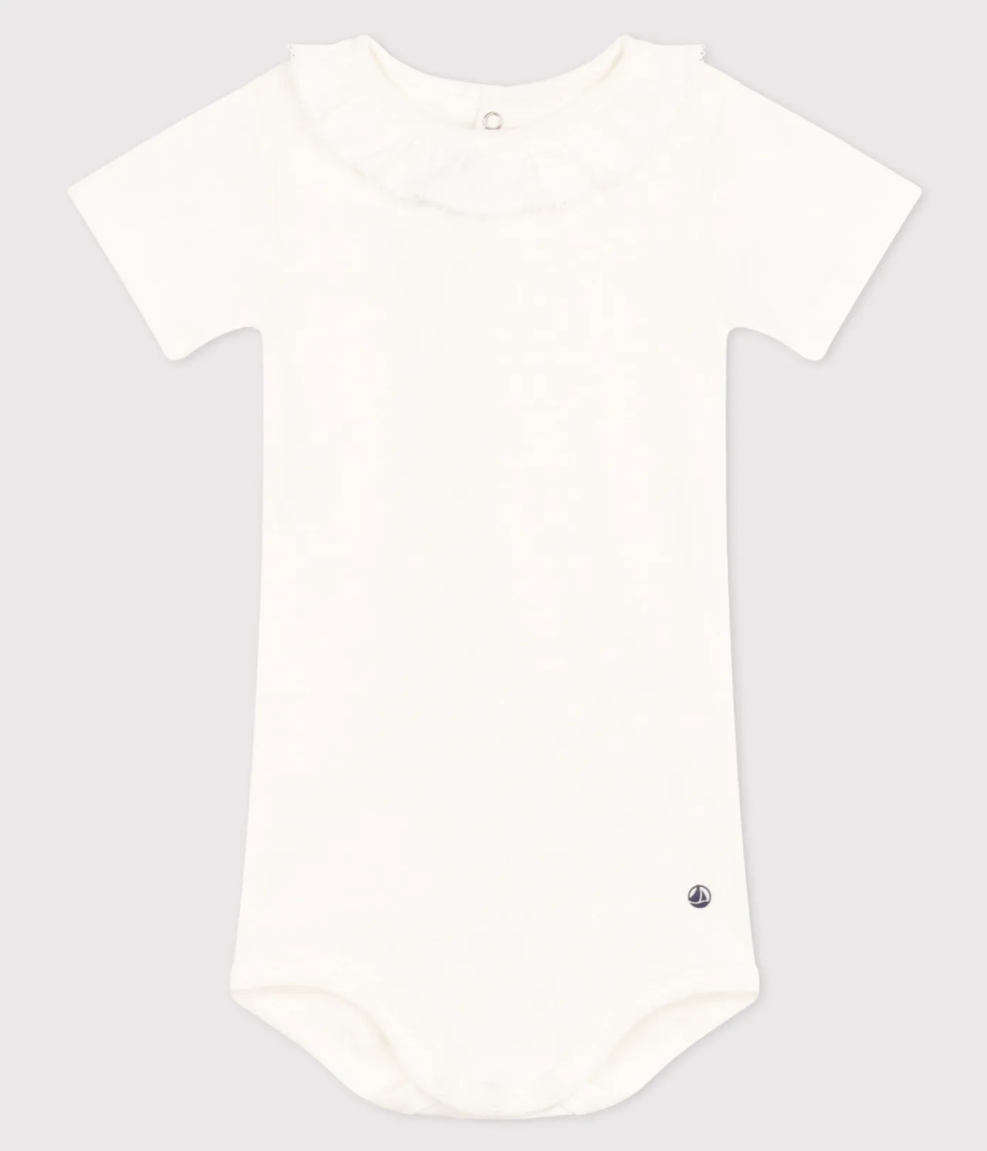 Petit Bateau T-Shirts, Oberteile*Kurzärmeliger Baby-Body aus Baumwolle mit Rüschenkragen weiss MARSHMALLOW