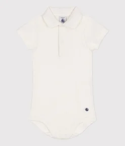 Petit Bateau T-Shirts, Oberteile*Kurzärmeliger Baby-Body mit Polokragen aus Baumwolle weiss MARSHMALLOW