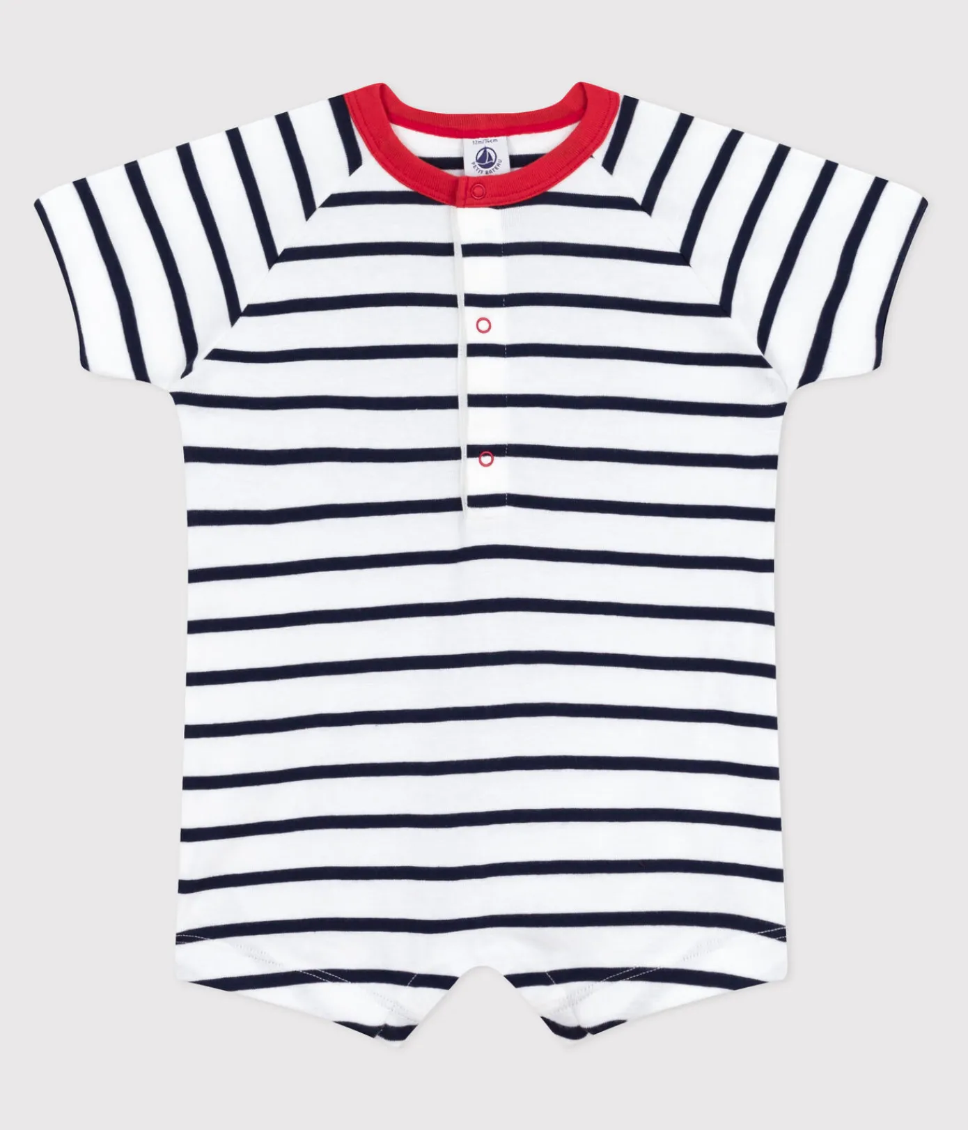 Petit Bateau Sets, Overalls & Latzhosen*Kurzärmeliger Baby-Kurzoverall aus Baumwolle mit Streifen und farblich abgesetztem Kragen. weiss MARSHMALLOW/blau SMOKING