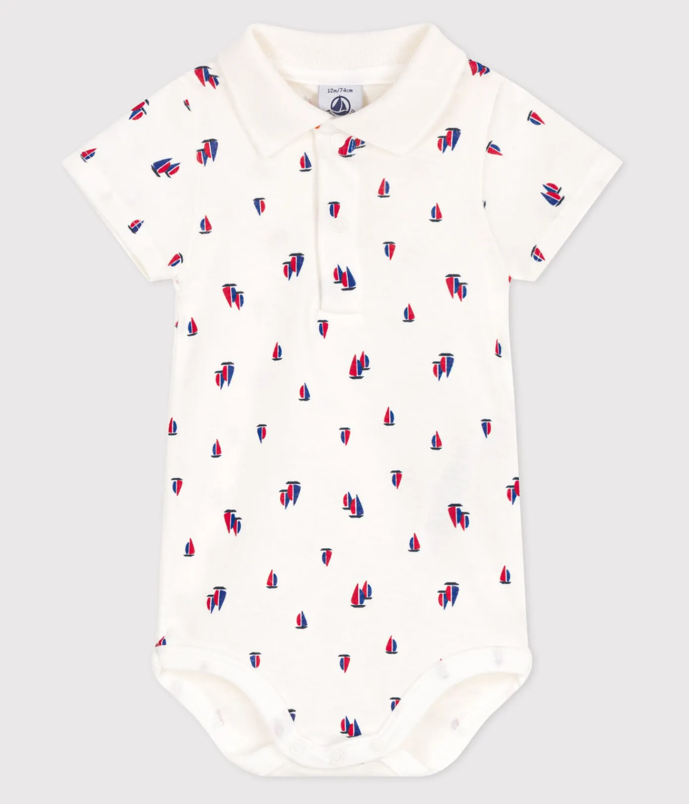Petit Bateau T-Shirts, Oberteile*Kurzärmeliger Body aus Baumwolle mit Schiffchenmuster weiss MARSHMALLOW/weiss MULTICO