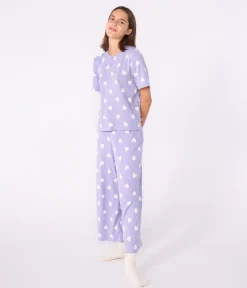 Petit Bateau Homewear|Schlafanzüge, Nachthemden*Kurzärmeliger Damen-Pyjama mit weitem Bein aus Baumwolle Herz-Motiv weiss SQUAW/ MARSHMALLOW