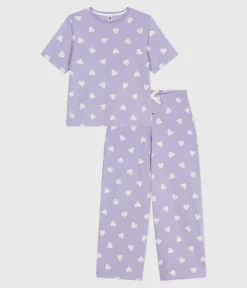 Petit Bateau Homewear|Schlafanzüge, Nachthemden*Kurzärmeliger Damen-Pyjama mit weitem Bein aus Baumwolle Herz-Motiv weiss SQUAW/ MARSHMALLOW