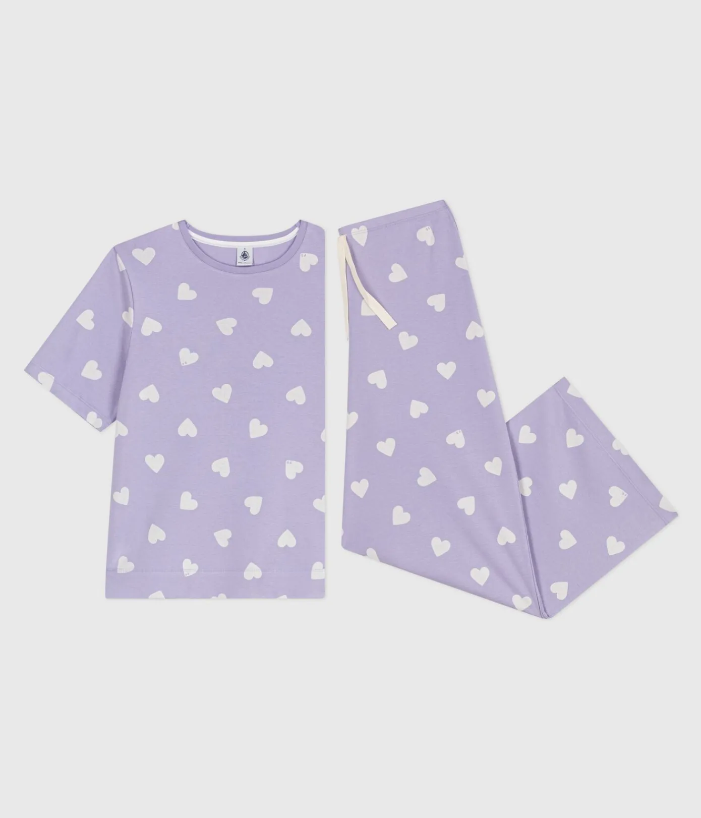 Petit Bateau Homewear|Schlafanzüge, Nachthemden*Kurzärmeliger Damen-Pyjama mit weitem Bein aus Baumwolle Herz-Motiv weiss SQUAW/ MARSHMALLOW