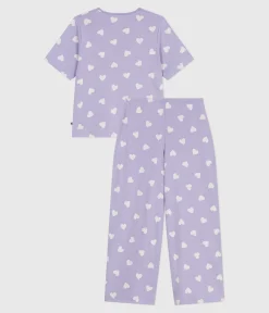 Petit Bateau Homewear|Schlafanzüge, Nachthemden*Kurzärmeliger Damen-Pyjama mit weitem Bein aus Baumwolle Herz-Motiv weiss SQUAW/ MARSHMALLOW