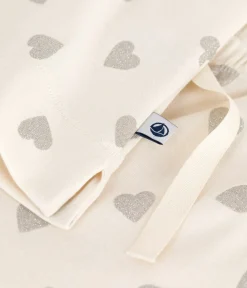 Petit Bateau Homewear|Schlafanzüge, Nachthemden*Kurzärmeliger Damen-Pyjama mit weitem Bein aus Baumwolle mit Herz-Motiv naturfarben MILK/ ARGENT
