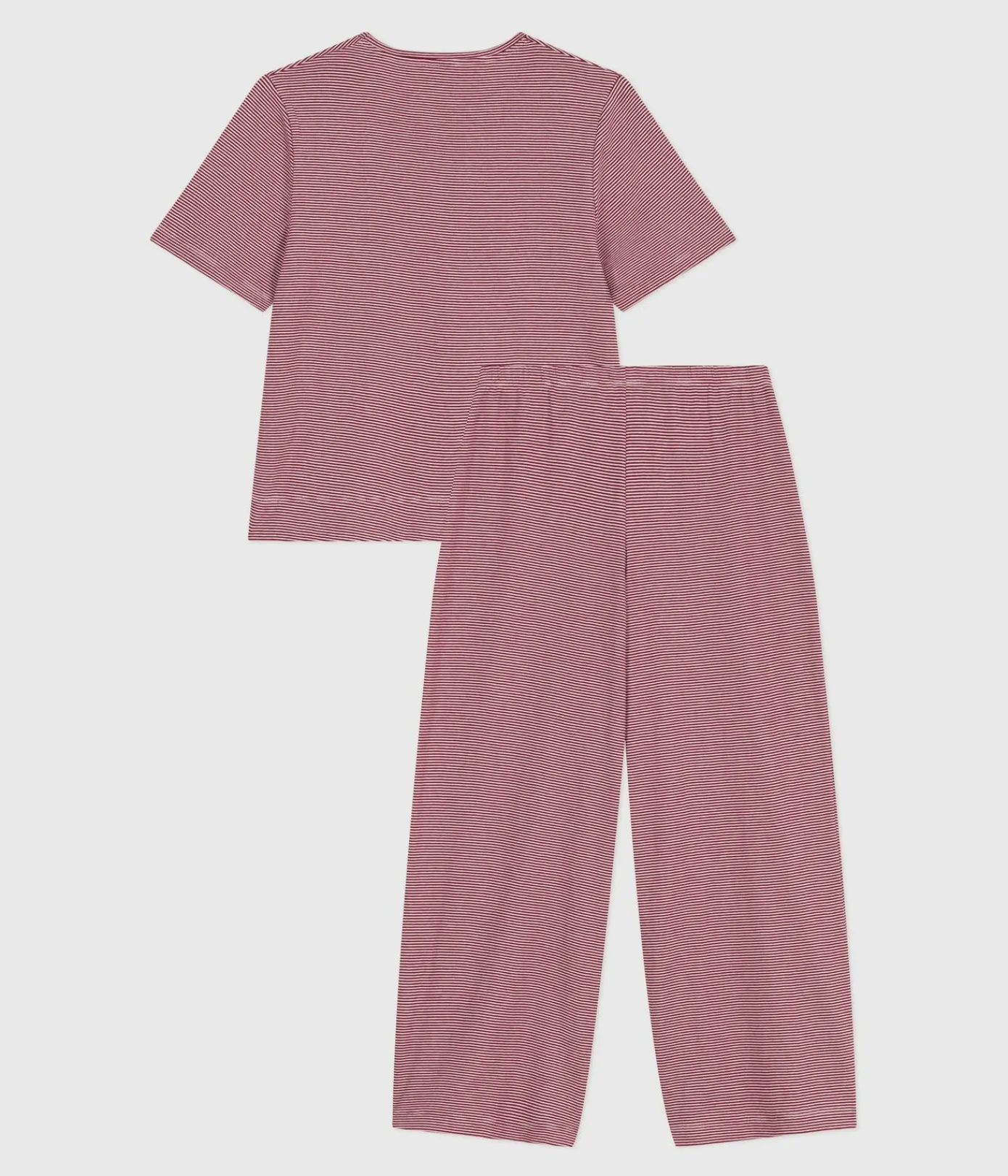 Petit Bateau Homewear|Schlafanzüge, Nachthemden*Kurzärmeliger Damen-Pyjama mit weitem Bein aus Baumwolle mit Streifen ROT AMARANTE/ MARSHMALLOW
