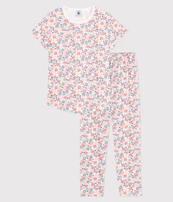 Petit Bateau Schlafanzüge, Nachthemden*Kurzärmeliger Kinder-Pyjama mit langen Beinen aus bedruckter Baumwolle weiss MARSHMALLOW/weiss MULTICO