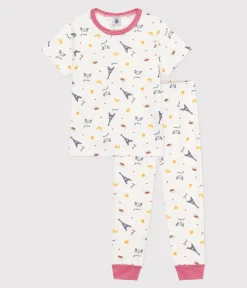 Petit Bateau Schlafanzüge, Pyjamas|Schlafanzüge, Nachthemden*Kurzärmeliger Kinder-Pyjama mit langen Beinen aus bedruckter Baumwolle weiss MARSHMALLOW/weiss MULTICO