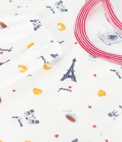 Petit Bateau Schlafanzüge, Pyjamas|Schlafanzüge, Nachthemden*Kurzärmeliger Kinder-Pyjama mit langen Beinen aus bedruckter Baumwolle weiss MARSHMALLOW/weiss MULTICO