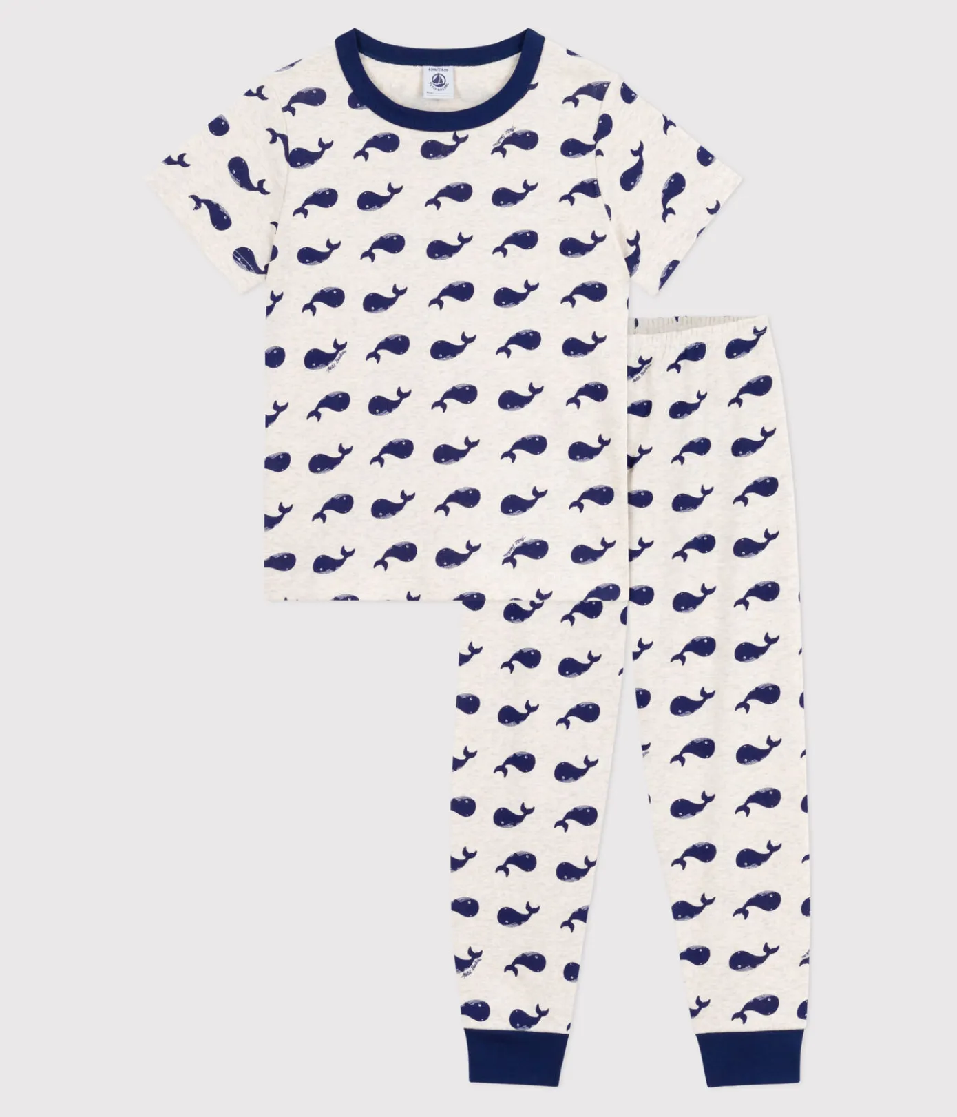 Petit Bateau Schlafanzüge, Pyjamas|Schlafanzüge, Nachthemden*Kurzärmeliger Kinder-Pyjama mit langen Beinen aus bedruckter Baumwolle beige MONTELIMAR/blau MEDIEVAL