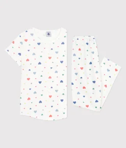 Petit Bateau Schlafanzüge, Nachthemden*Kurzärmeliger Kinder-Pyjama mit langen Beinen aus bedruckter Baumwolle weiss MARSHMALLOW/weiss MULTICO