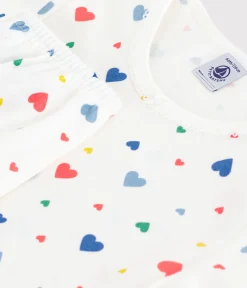 Petit Bateau Schlafanzüge, Nachthemden*Kurzärmeliger Kinder-Pyjama mit langen Beinen aus bedruckter Baumwolle weiss MARSHMALLOW/weiss MULTICO