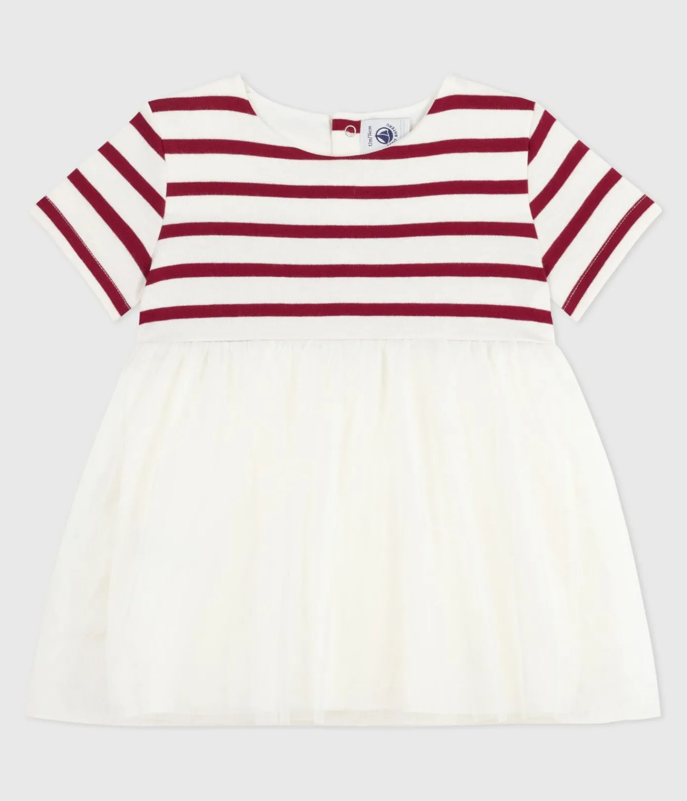 Petit Bateau Kleider*Kurzärmeliges Baby-Kleid aus zwei Stoffen ROT MILK/ AMARANTE