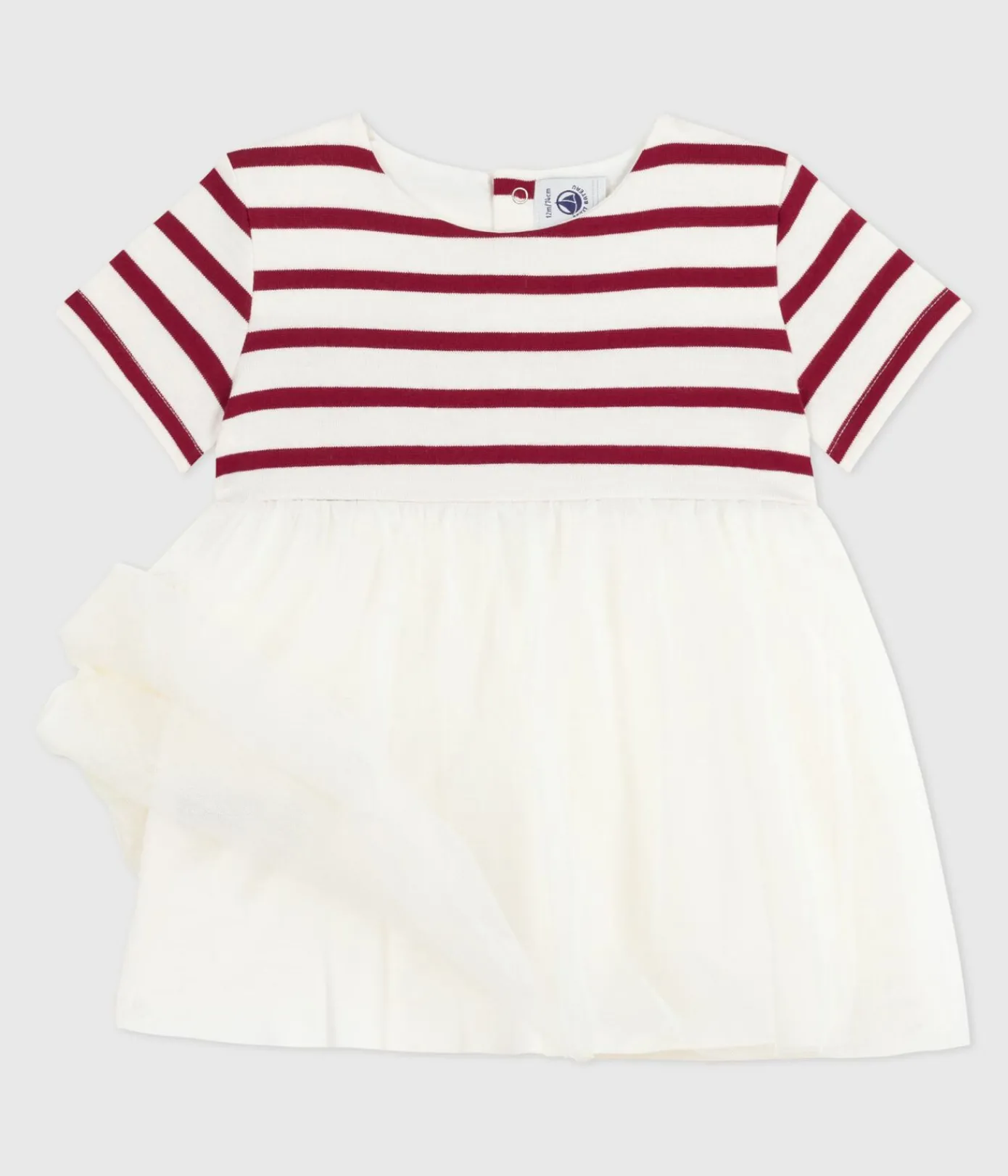 Petit Bateau Kleider*Kurzärmeliges Baby-Kleid aus zwei Stoffen ROT MILK/ AMARANTE