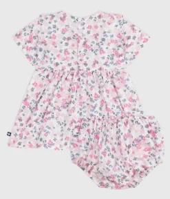Petit Bateau Kleider*Kurzärmeliges Babykleid aus Baumwolle und dazu passender Bloomer weiss MARSHMALLOW/weiss MULTICO