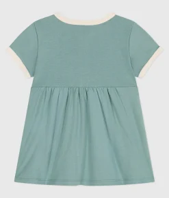 Petit Bateau Kleider*Kurzärmeliges Baby-Kleid aus einfarbiger Baumwolle mit farblich abgesetzten Verzierungen. grün PAUL