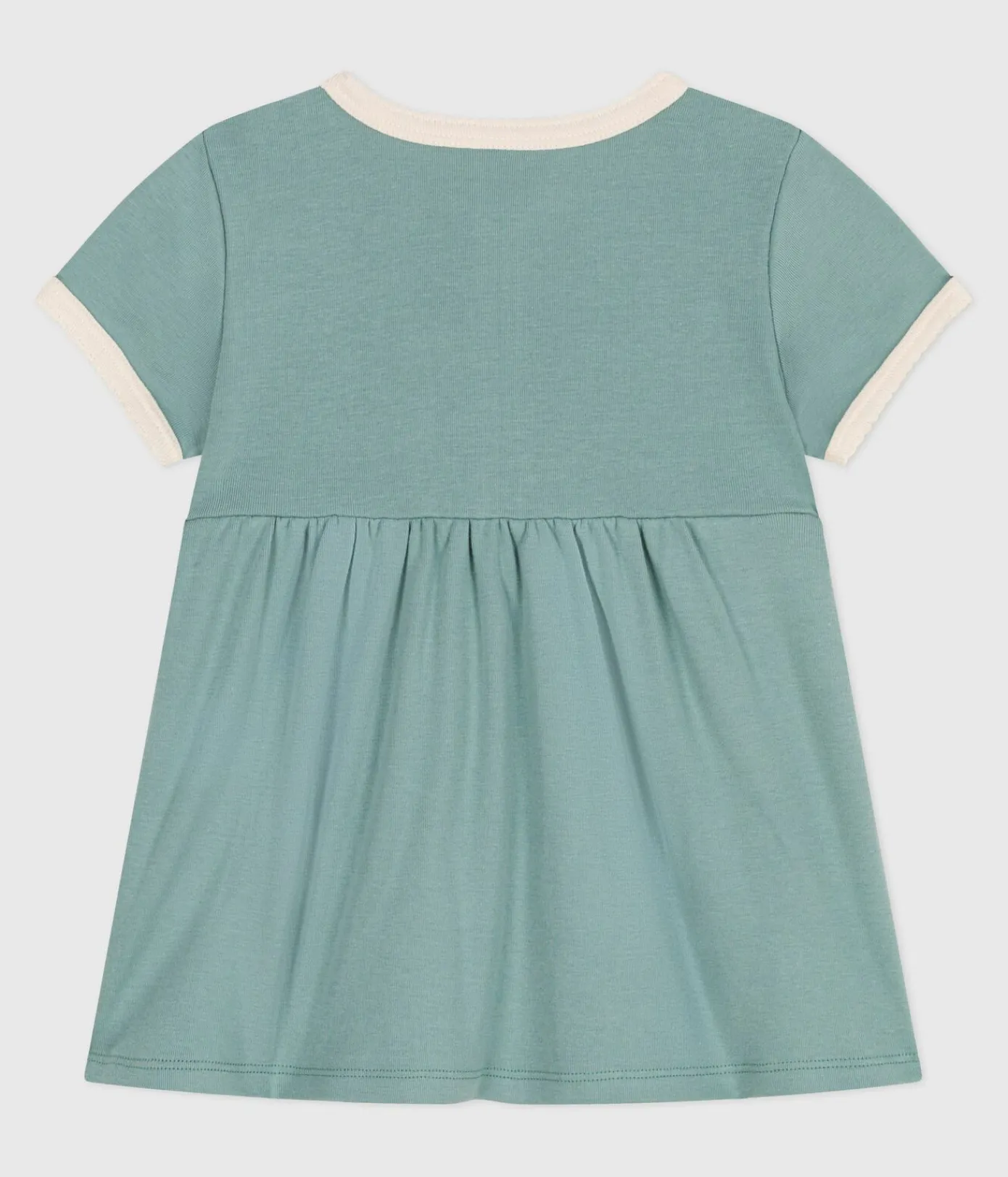 Petit Bateau Kleider*Kurzärmeliges Baby-Kleid aus einfarbiger Baumwolle mit farblich abgesetzten Verzierungen. grün PAUL