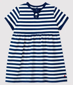 Petit Bateau Kleider*Kurzärmeliges Babykleid aus gestreiftem Jersey blau MEDIEVAL/weiss MARSHMALLOW