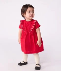Petit Bateau Kleider*Kurzärmeliges Babykleid aus einfarbiger Baumwolle und dazu passender Bloomer ROT TERKUIT