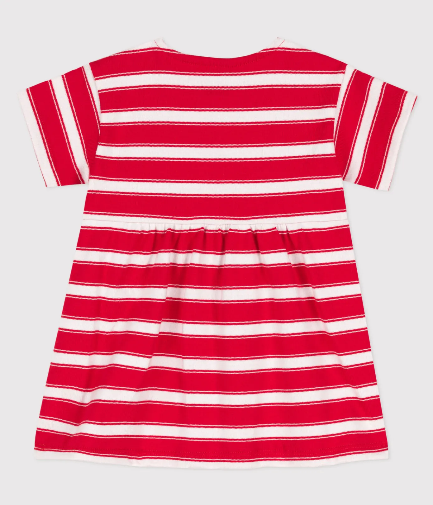 Petit Bateau Kleider*Kurzärmeliges Babykleid aus gestreiftem dichtem Jersey ROT PEPS/weiss MARSHMALLOW