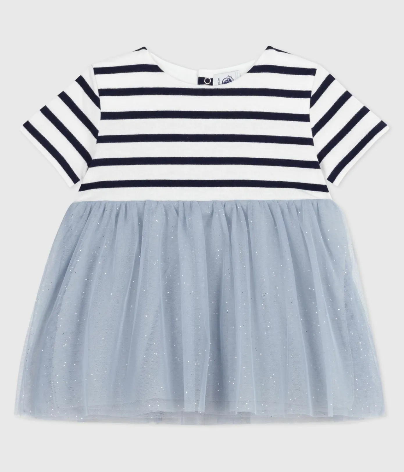 Petit Bateau Kleider*Kurzärmeliges Baby-Kleid aus zwei Stoffen CO2/ MULTICO