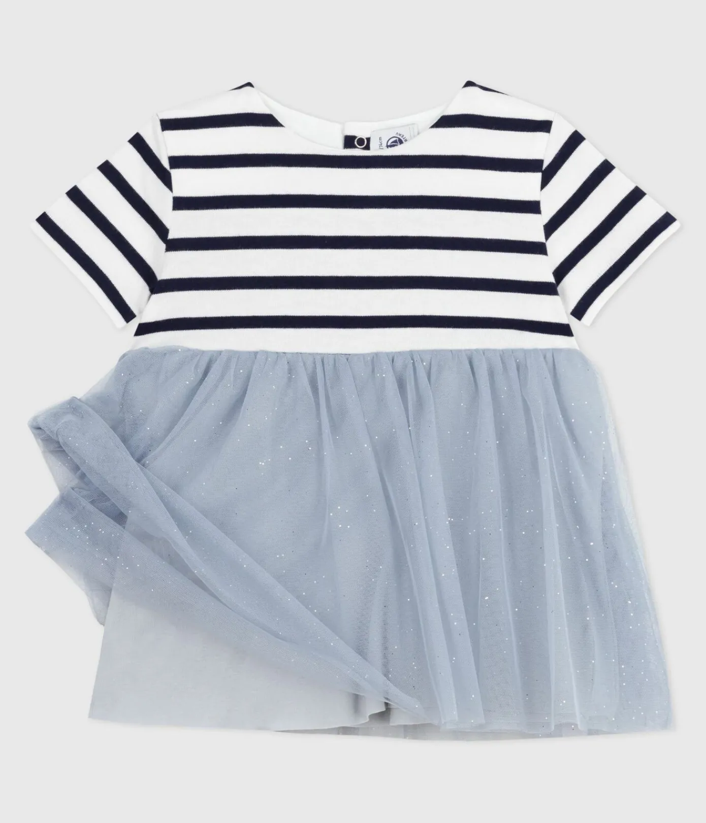 Petit Bateau Kleider*Kurzärmeliges Baby-Kleid aus zwei Stoffen CO2/ MULTICO