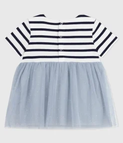 Petit Bateau Kleider*Kurzärmeliges Baby-Kleid aus zwei Stoffen CO2/ MULTICO