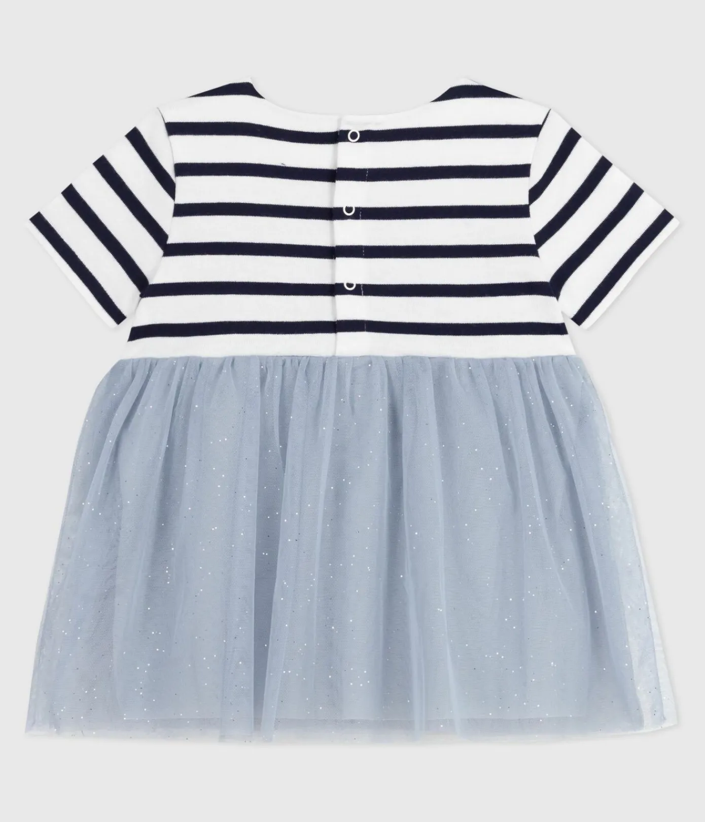 Petit Bateau Kleider*Kurzärmeliges Baby-Kleid aus zwei Stoffen CO2/ MULTICO