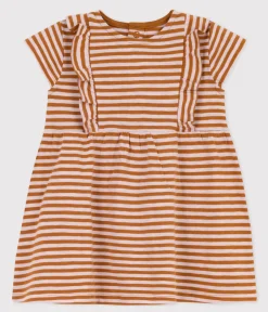 Petit Bateau Kleider*Kurzärmeliges Babykleid aus gestreiftem geflammtem Jersey TOAST/ DOLL