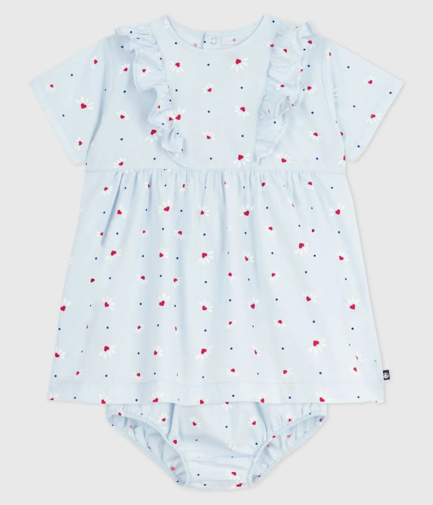 Petit Bateau Kleider*Kurzärmeliges Babykleid aus Baumwolle und dazu passender Bloomer blau FRAICHEUR/weiss MULTICO