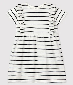 Petit Bateau Kleider*Kurzärmeliges Babykleid aus gestreiftem Jersey weiss MARSHMALLOW/blau SMOKING