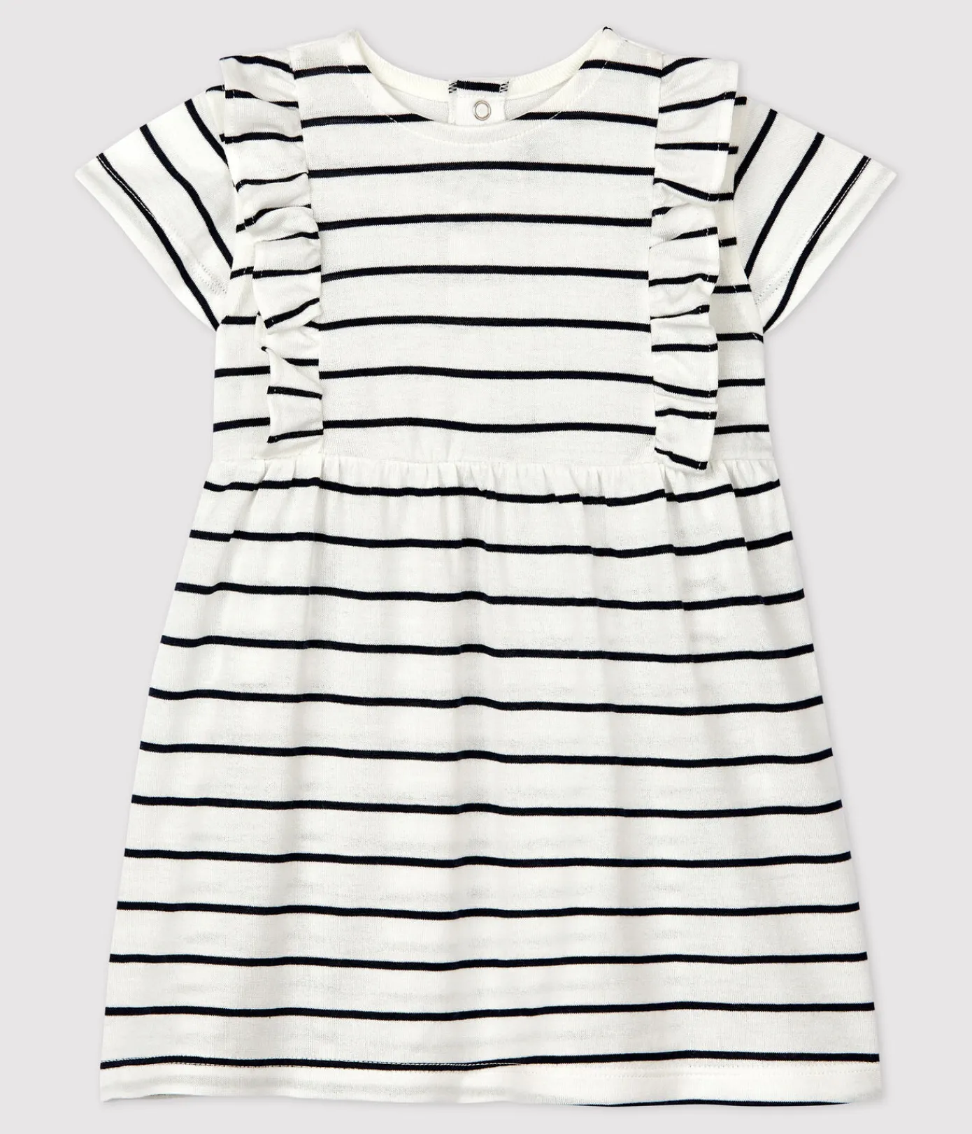 Petit Bateau Kleider*Kurzärmeliges Babykleid aus gestreiftem Jersey weiss MARSHMALLOW/blau SMOKING