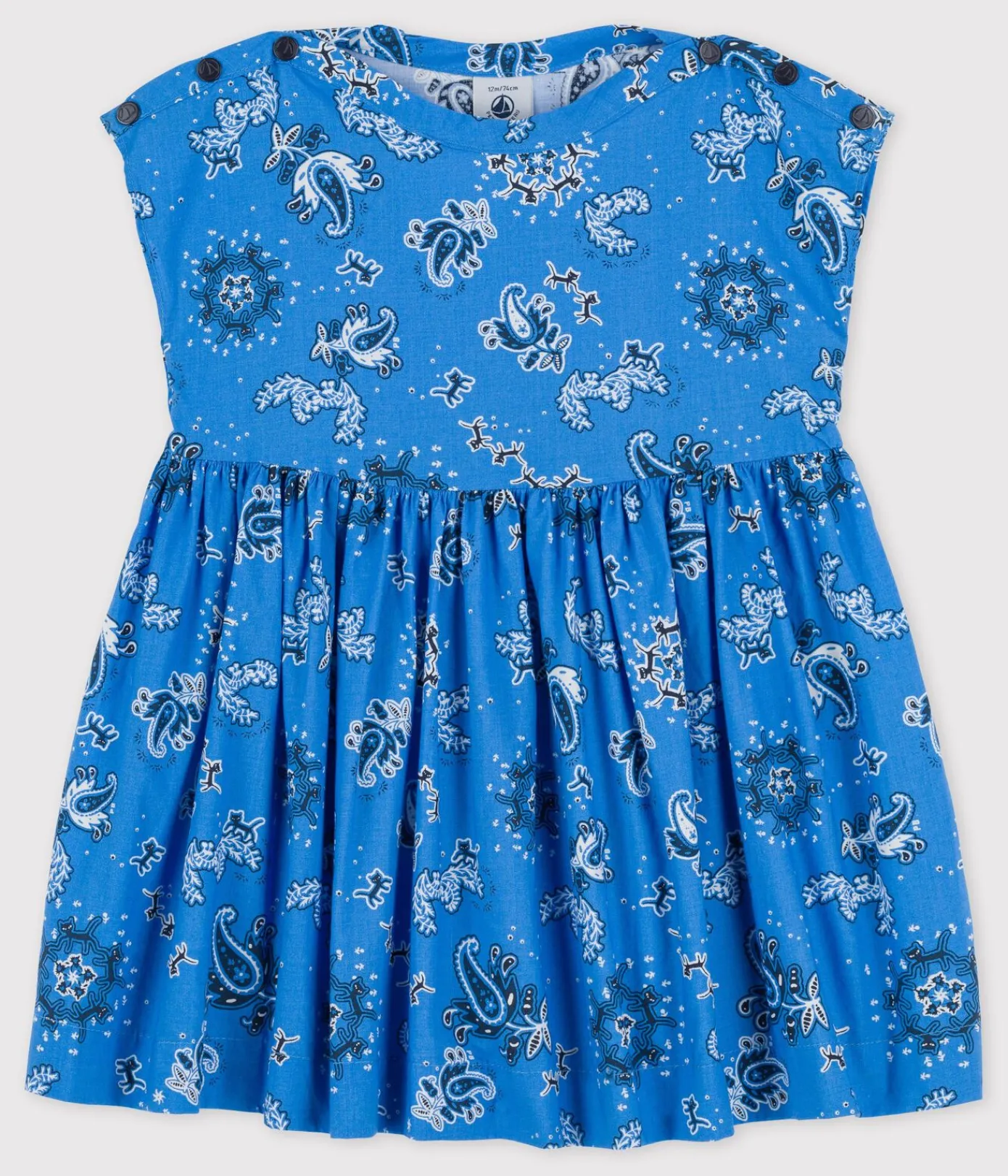 Petit Bateau Kleider*Kurzärmeliges Babykleid aus Popeline mit Bandanamuster blau BRASIER/weiss MULTICO