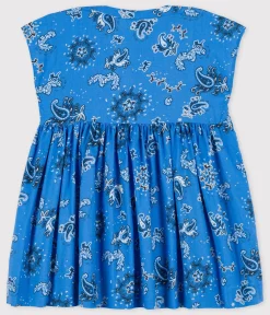 Petit Bateau Kleider*Kurzärmeliges Babykleid aus Popeline mit Bandanamuster blau BRASIER/weiss MULTICO