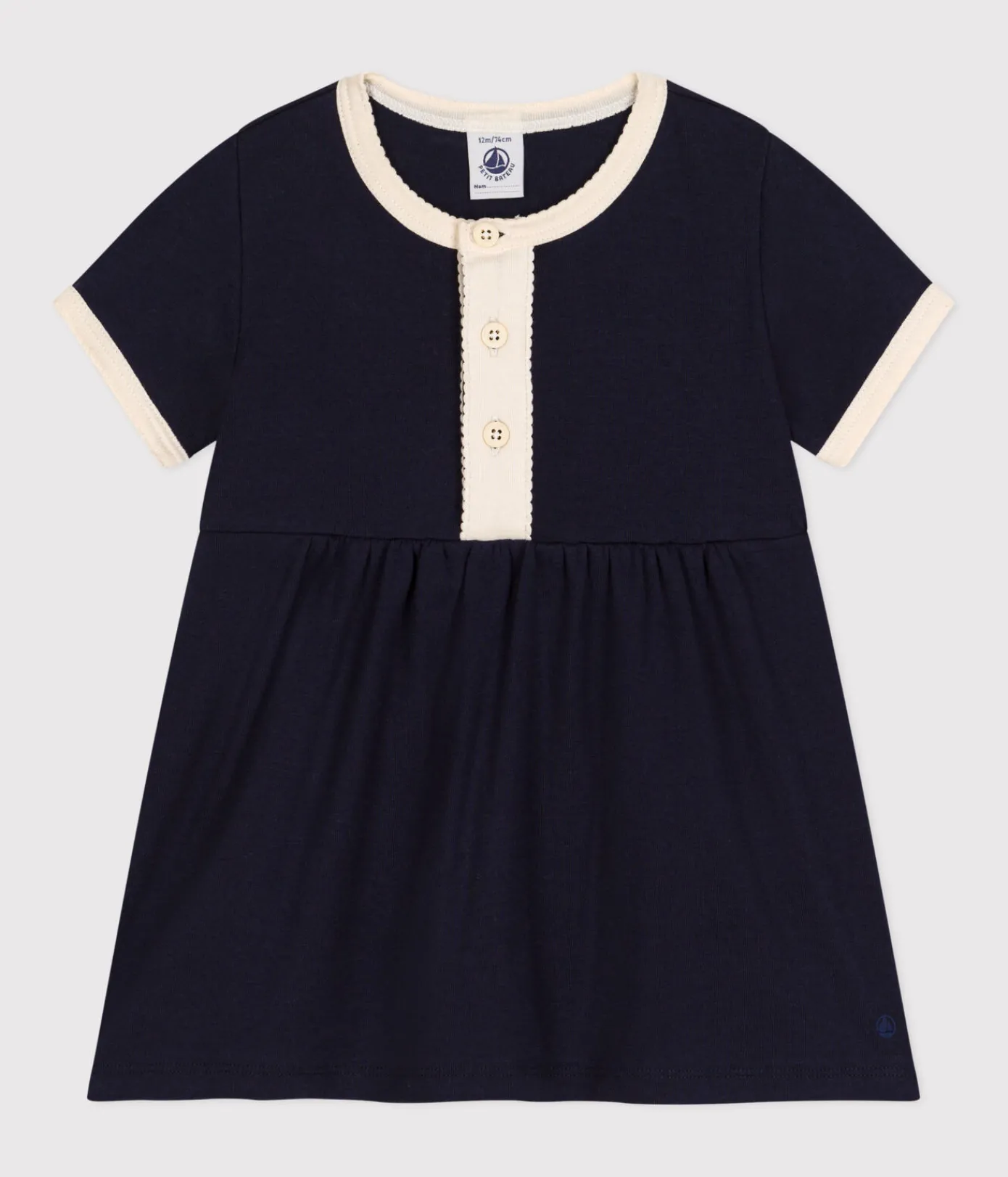 Petit Bateau Kleider*Kurzärmeliges Baby-Kleid aus Baumwolle blau SMOKING